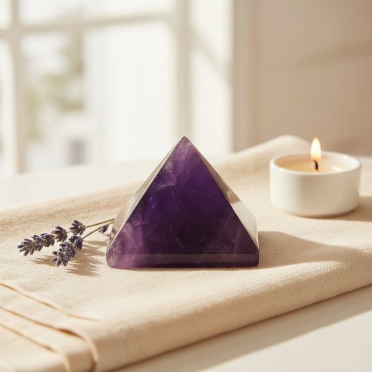 Amethyst Pyramid Flat Lay
