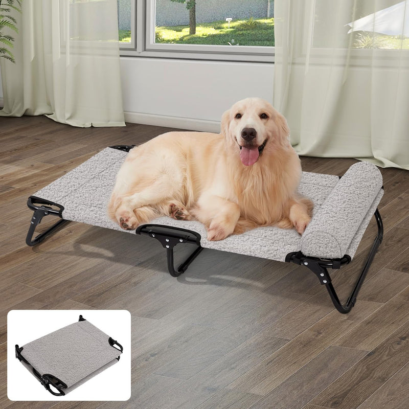 Elevated Raised Dog Bed Cot - Foldable Outdoor Cooling Bed with Headrest for Small, Medium & Large Dogs