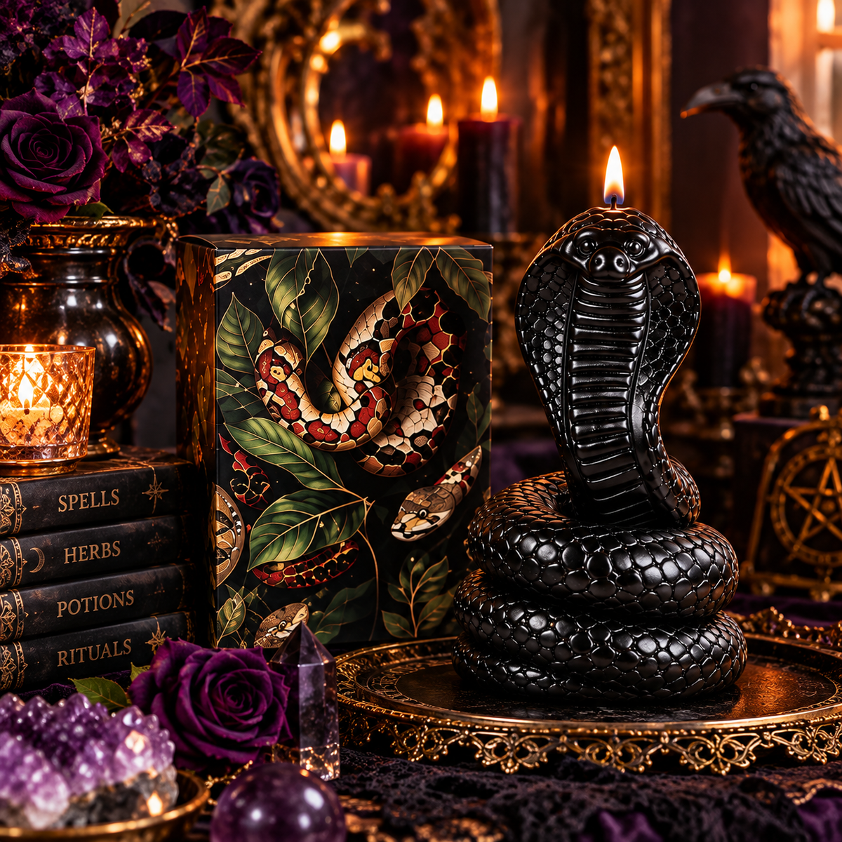 Black Cobra Snake Candle – Gothic Decor Gift