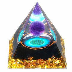 YATOJUZI Amethyst & Rainbow Fluorite Orgone Pyramid — 2.4" Chakra Reiki Crystal