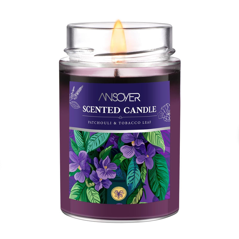 Patchouli & Tobacco Leaf Soy Candle — 65H Aromatherapy Jar Candle 11oz