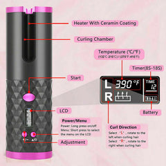 Cordless Auto-Rotating Hair Curler | LCD Ceramic Curling Iron