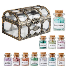 Crystal Chips Gemstone Bottles Set – 11 Mini Healing Crystals in Vintage Gift Box