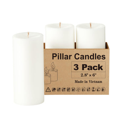 Ashlux White Pillar Candles Set of 3 — 2.8x6