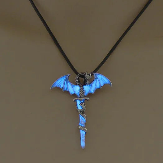 Glow-in-the-Dark Dragon Pendant Necklace - Luminous Punk Vintage Style