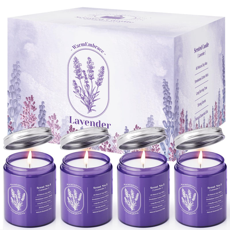 WarmEmbrace Lavender Candles 4-Pack — 30.4oz Purple Jar Aromatherapy Candles 160H