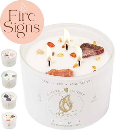 Fire Sign Zodiac Crystal Candle — Aries, Leo & Sagittarius 3-Wick Soy Candle