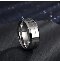 18K Gold Plated Ring | 8mm Grooved Titanium Steel Band