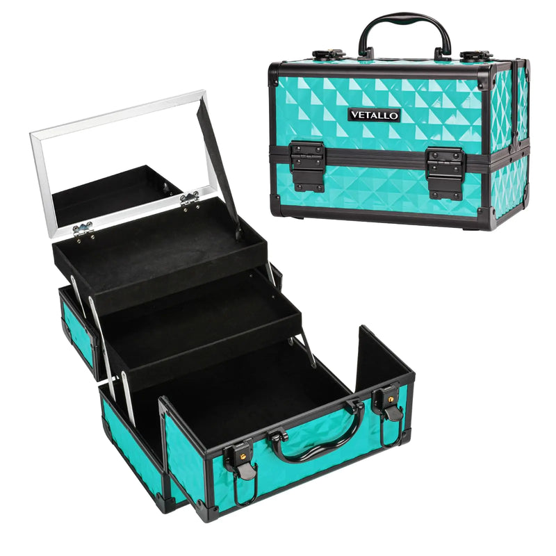 VETALLO Travel Makeup Box - Lockable Organizer with Mirror