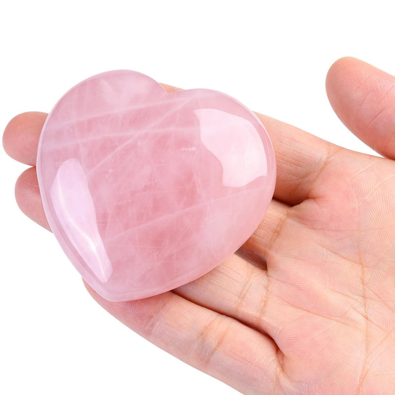 Top Plaza Rose Quartz Heart Stone — 60mm Large Polished Palm Crystal