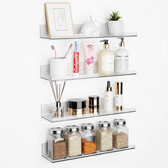 Clear Acrylic Floating Shelves | Set of 4, 15" No-Drill Wall Shelves