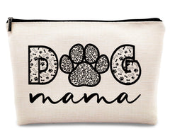 Dog Mom Makeup Bag - Paw Print Linen Cosmetic Zipper Pouch & Travel Toiletry Bag for Dog Lovers
