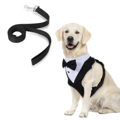 Dog Tuxedo Wedding Suit - No-Pull Harness with Bow Tie, D-Ring & Leash for Small & Medium Dogs