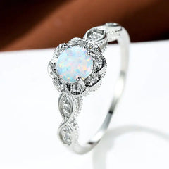 Platinum Opal Flower Ring | White Opal Jewelry
