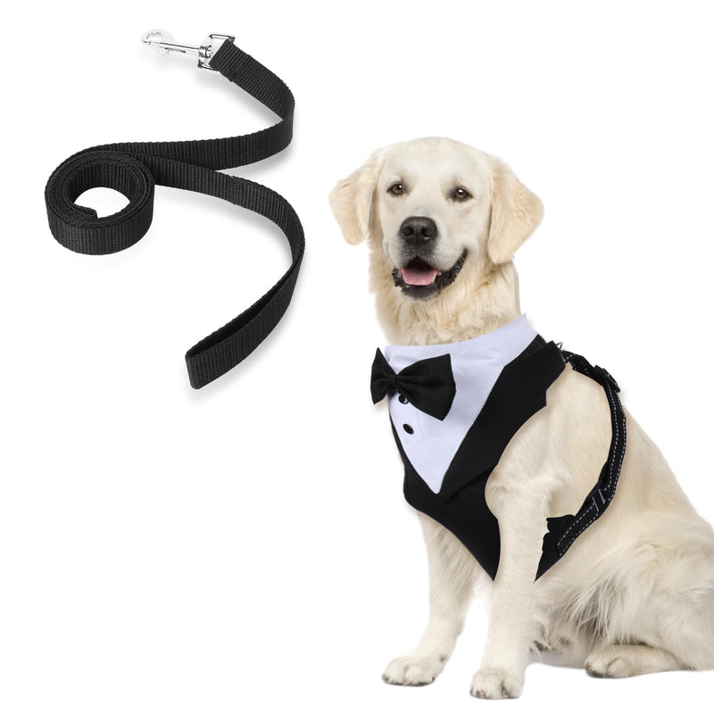Dog Tuxedo Wedding Suit - No-Pull Harness with Bow Tie, D-Ring & Leash for Small & Medium Dogs