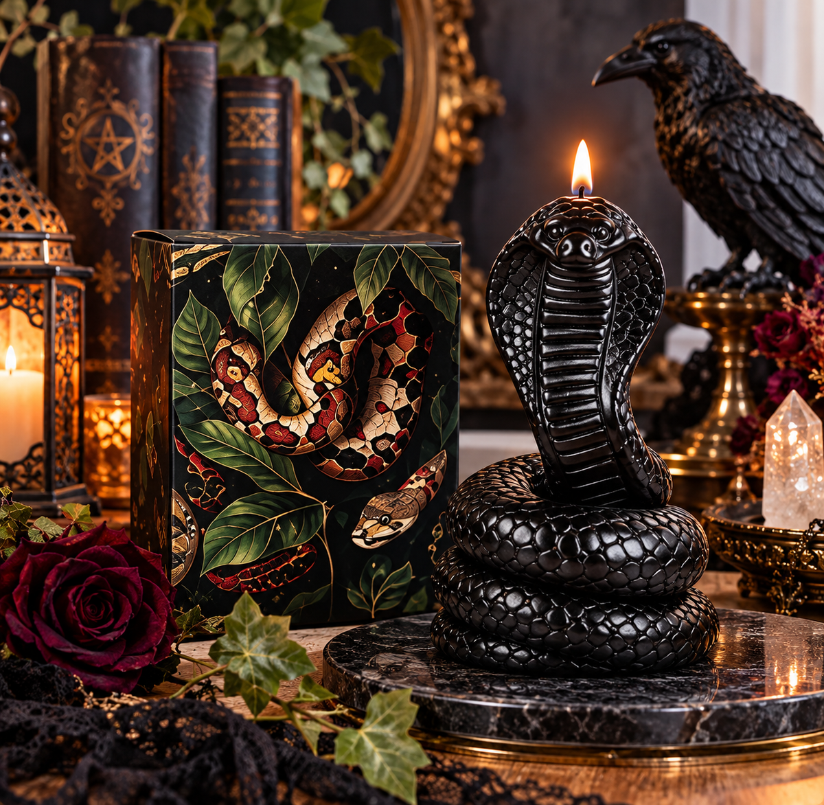 Black Cobra Snake Candle – Gothic Decor Gift
