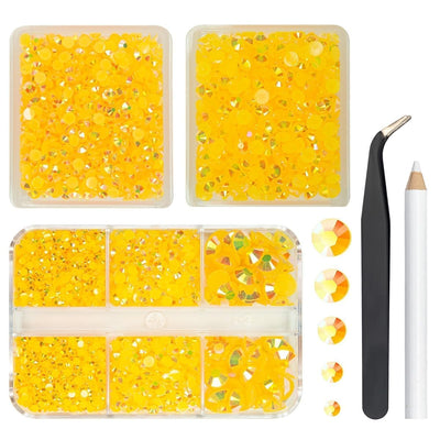 5070PCS Orange Yellow AB Resin Rhinestones - 5 Sizes 2-6mm Flatback Gems for Nails, Tumblers & DIY Crafts