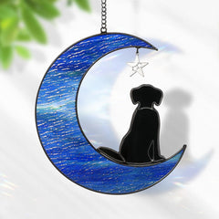 Black Dog Stained Glass Suncatcher - Window Hanging Dog Memorial Gift for Loss of Dog
