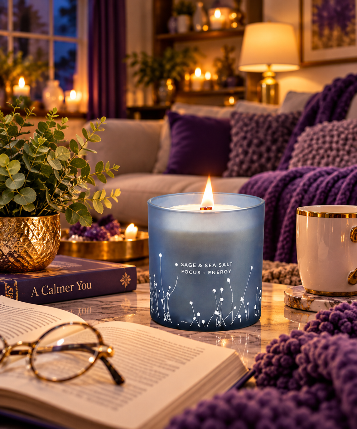 Sage & Sea Salt Wood Wick Candle – Focus & Energy