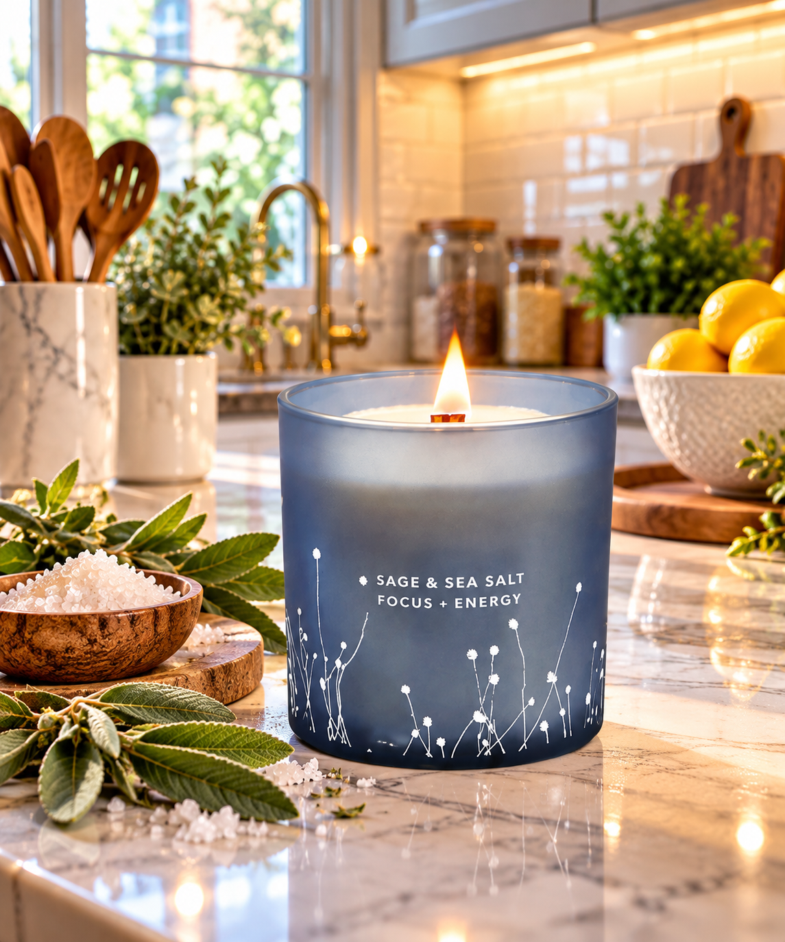 Sage & Sea Salt Wood Wick Candle – Focus & Energy