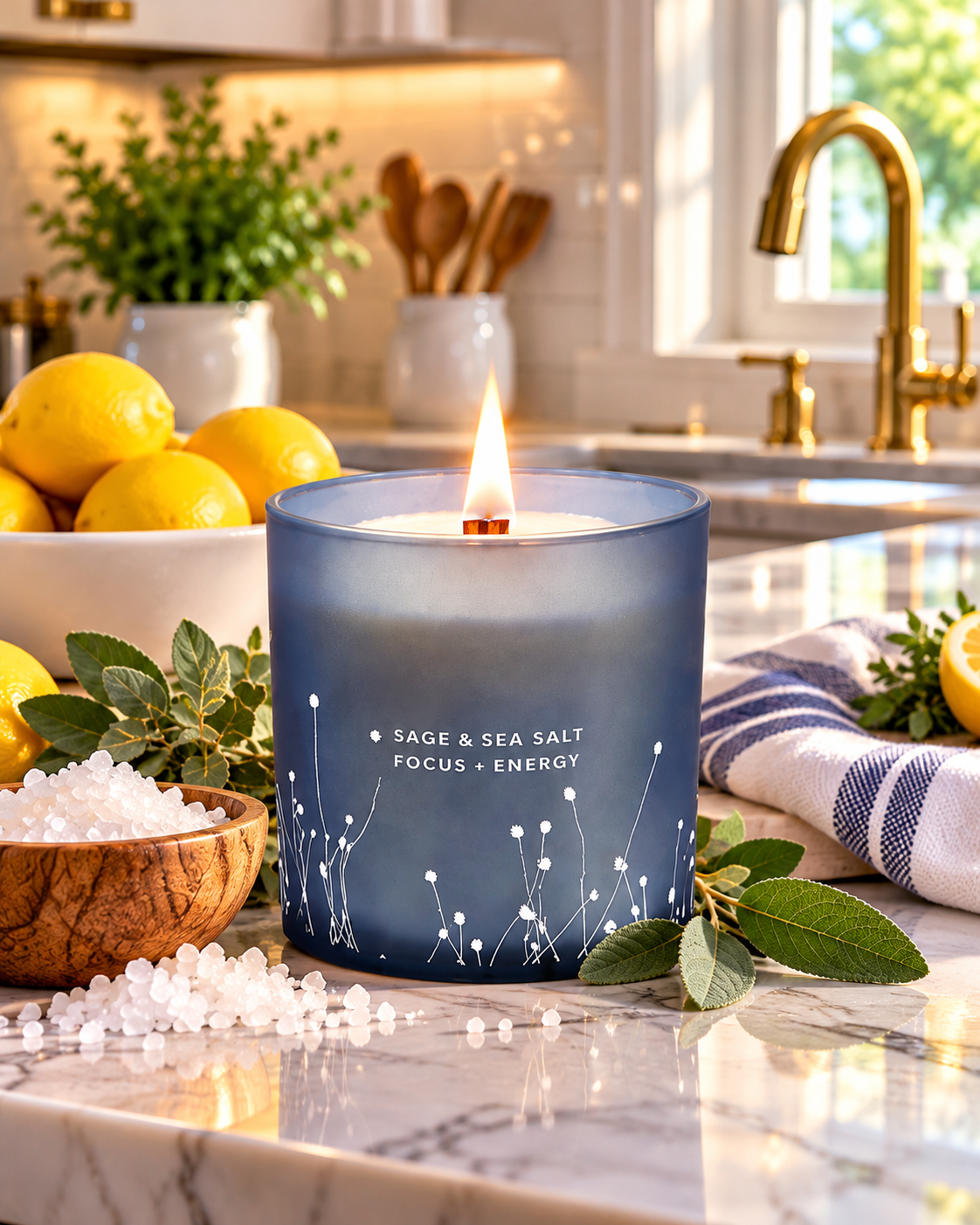 Sage & Sea Salt Wood Wick Candle – Focus & Energy