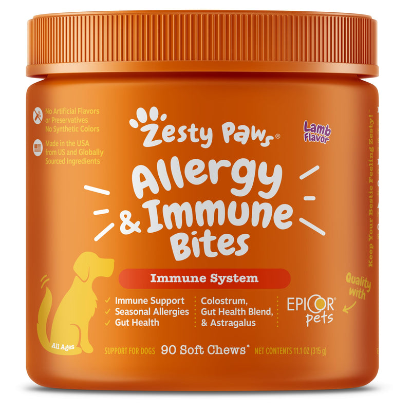 Zesty Paws Dog Allergy Relief Chews - Probiotics for Itchy Skin, Ears & Immune Support - Lamb 90ct