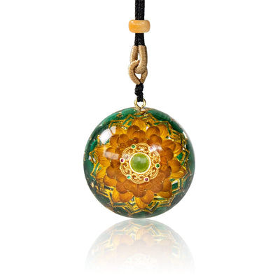Malachite & Flower of Life Orgonite Pendant Necklace — Healing Crystal Energy Protection