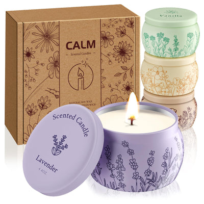 WarmEmbrace Romantic Scented Candles 4-Pack — 17.6oz Soy Wax Candle Set 120H