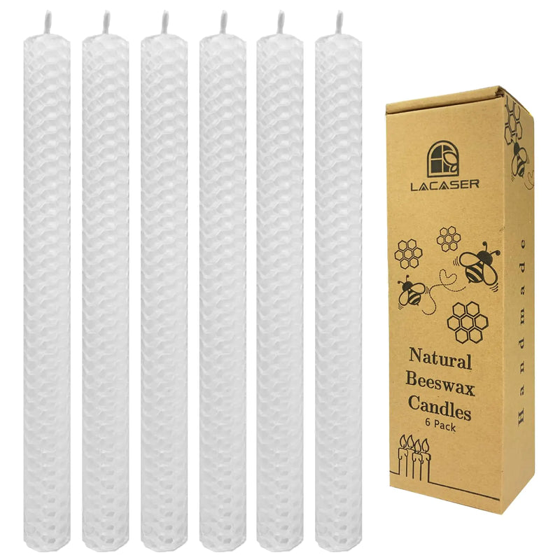 Lacaser White Beeswax Taper Candles Set of 6 Pcs 9