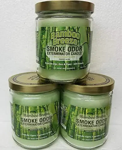 Smoke Odor Exterminator 13 oz Jar Candles Bamboo Breeze (3) Set of Three Candles.
