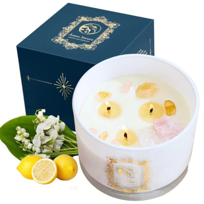 Healing Crystal Chakra Candle – 12oz Soy Wax with Rose Quartz, Citrine & Clear Quartz
