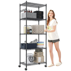 5-Tier Metal Storage Shelves with Wheels | Adjustable Organizer