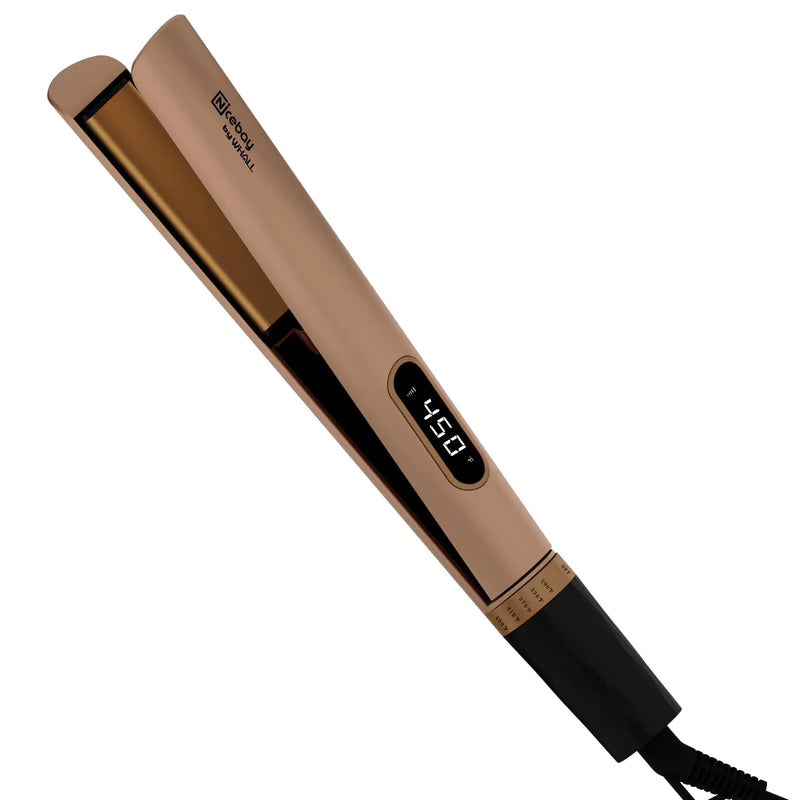 Nicebay Hair Straightener Flat Iron Titanium Heater Surface Hair Straightener and Curler 5 Temp Settings Fast Heating Negative Ion Wide Voltage for Travel 1 Piece