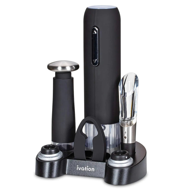 Ivation Wine Gift Set Includes Electric Wine Bottle Opener Wine Aerator Vacuum Wine Preserver 2 Bottle Stoppers Foil Cutter & Charging Base
