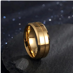 18K Gold Plated Ring | 8mm Grooved Titanium Steel Band