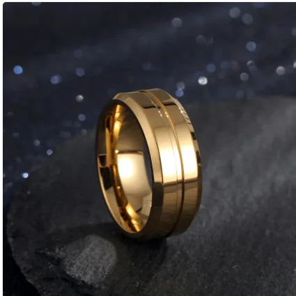 18K Gold Plated Ring | 8mm Grooved Titanium Steel Band