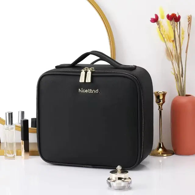 Travel Makeup Bag with Full-Screen LED Mirror - Cosmetic Organizer