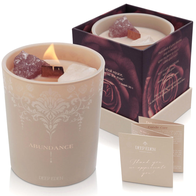Luxury Crystal Candle — Velvet Rose & Patchouli with Strawberry & Clear Quartz