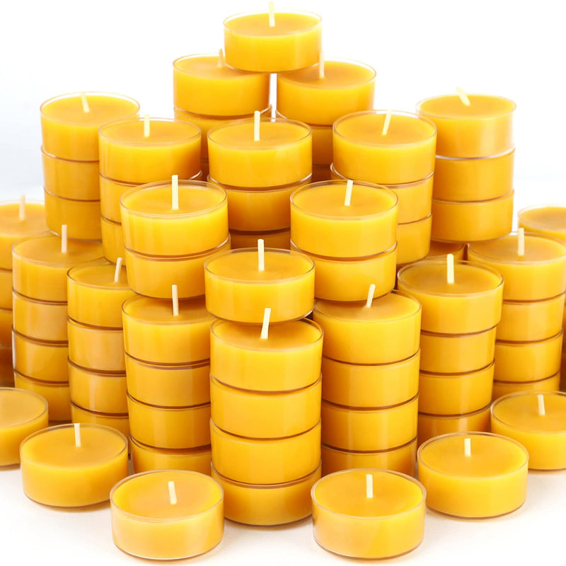 Pure Beeswax Tealight Candles 48-Pack — 4-Hour Natural Tea Lights in Clear Cup