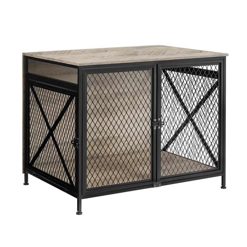 Wooden Dog Crate Furniture - 3-Door Indoor Kennel with Steel Mesh, Connectable Design & Table Top
