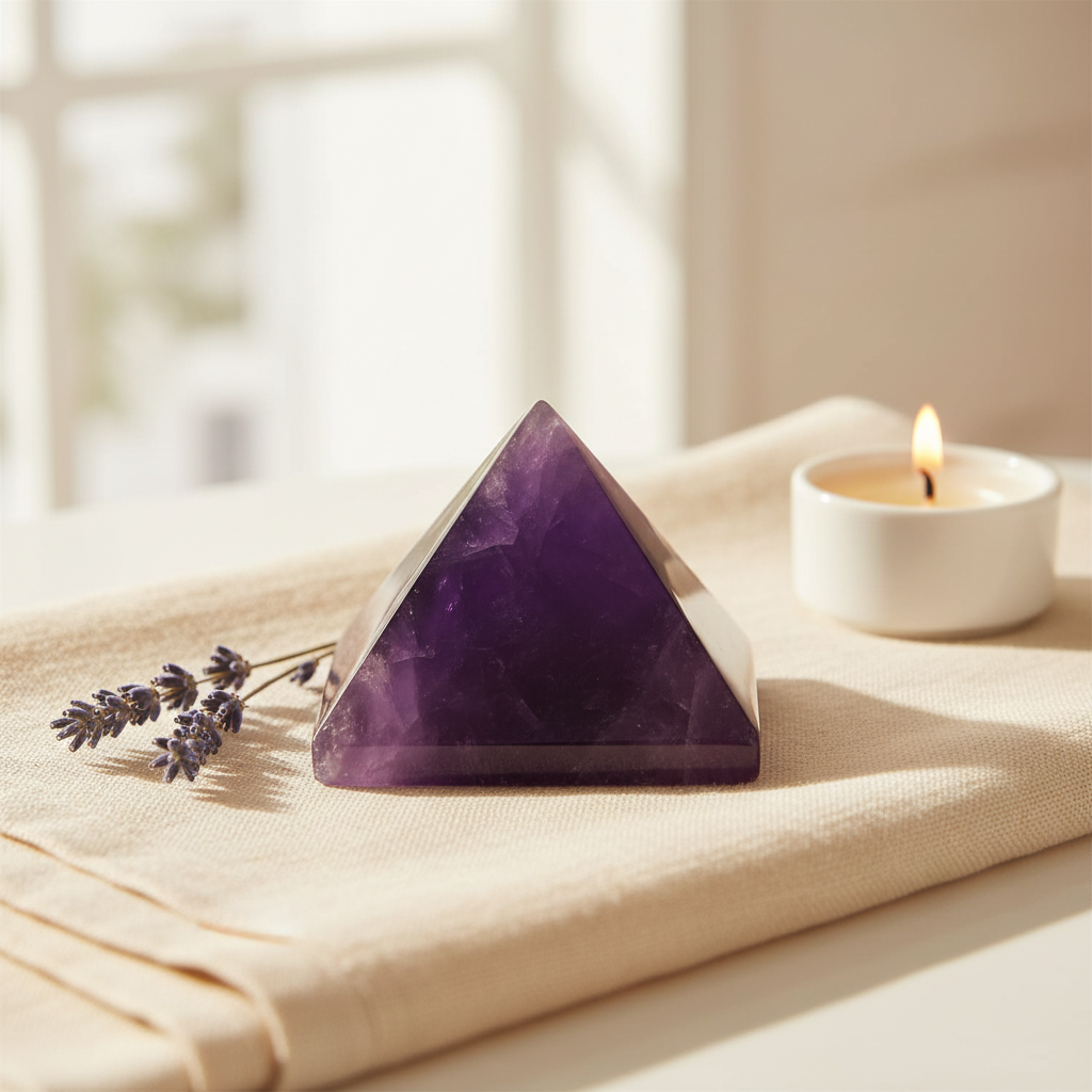 Amethyst Pyramid Flat Lay