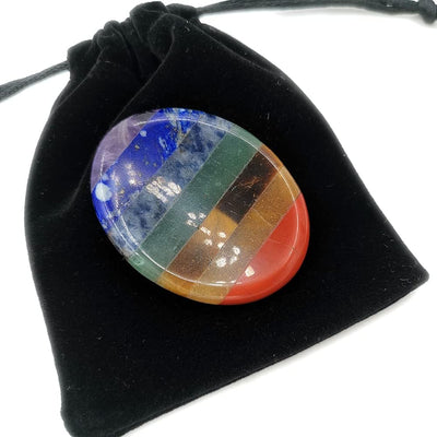 7 Chakra Thumb Worry Stone — Oval Healing Crystal for Anxiety & Meditation