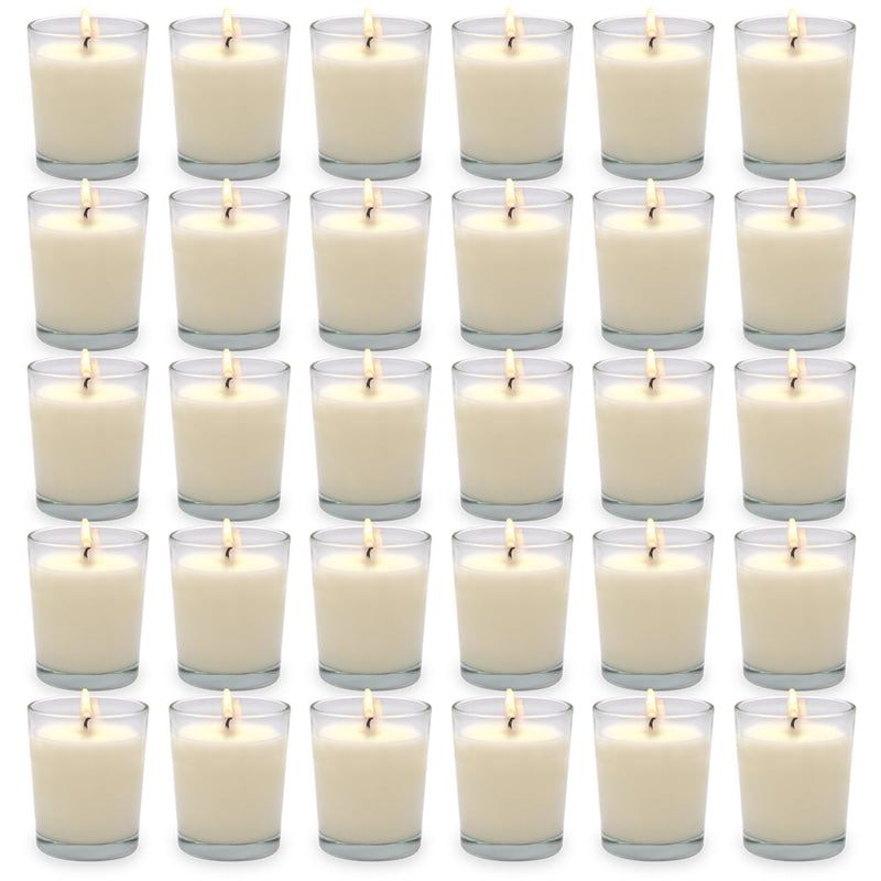 Unscented White Votive Candles in Glass – 72-Pack | Natural Soy Wax | 7-9 Hour Burn