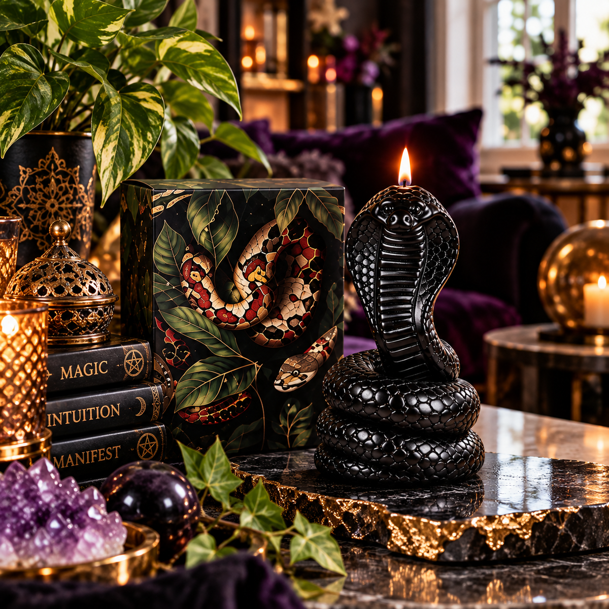 Black Cobra Snake Candle – Gothic Decor Gift