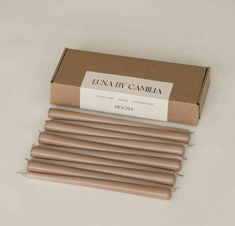 Luna By Camilia Mocha Taper Candles 10-Pack — 12