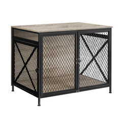 Wooden Dog Crate Furniture - 3-Door Indoor Kennel with Steel Mesh, Connectable Design & Table Top