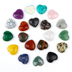 20-Piece Heart Crystal Stones Set — Assorted Polished Gemstone Hearts for Meditation & Spiritual Use