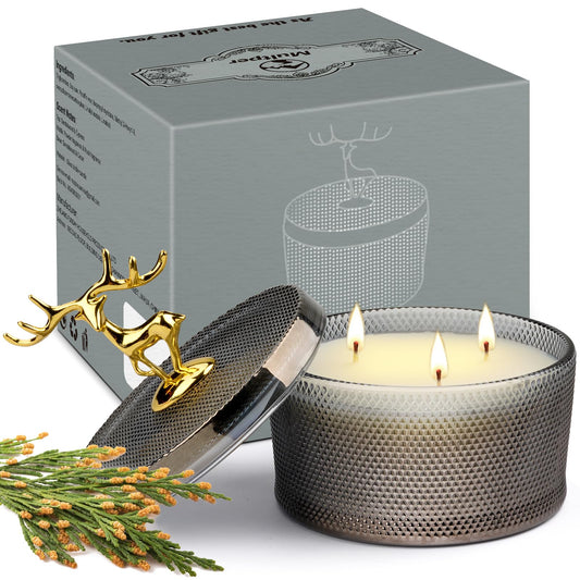 Luxury Sandalwood 3-Wick Soy Candle with Gold Deer Lid – 10.58 oz