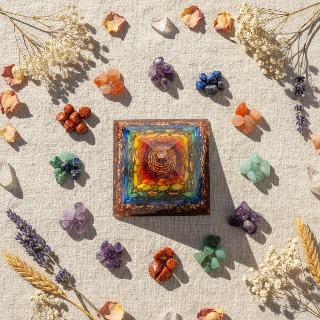 Chakra Pyramid Flat Lay