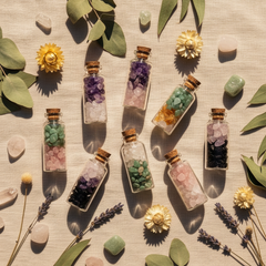 Crystal Chips Bottles Flat Lay – slightly darker